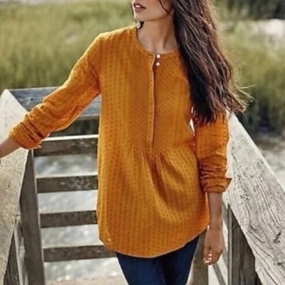 J. Jill Small Swiss Clip Dot Popover Tunic Blouse Peasant Mustard Gold Size‎ L